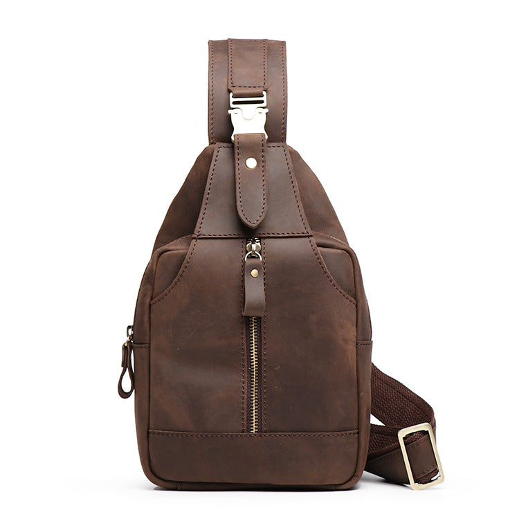 Men's Leather Sling Bag Chest Shoulder Backpack