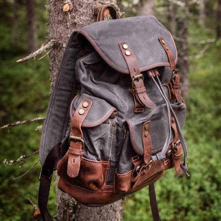 Vintage Canvas Backpack Waterproof Traveling Hiking Rucksack