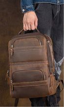 Load image into Gallery viewer, Vintage Genuine Leather School Backpack For Men 15.6 Inch Laptop Bag School Bag Overnight Weekender Camping Daypack Rucksack
