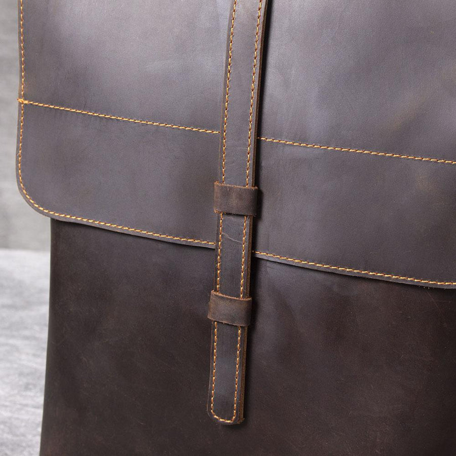 Coffee Full Grain Leather School Backpack