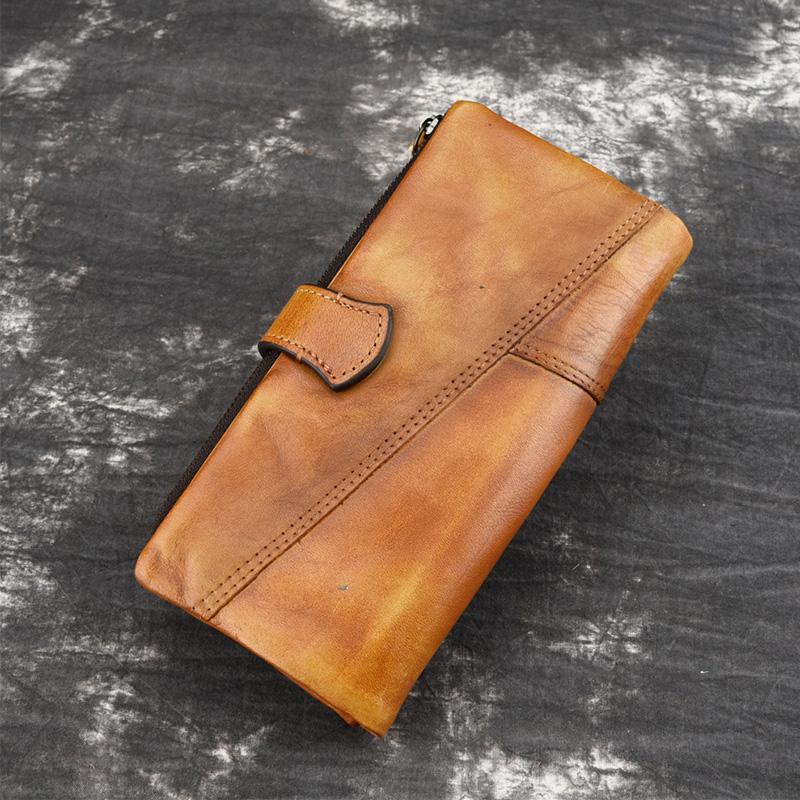 Full Grain Leather Wallet Distressed Trifold Purse Anniversary Gift  For Women