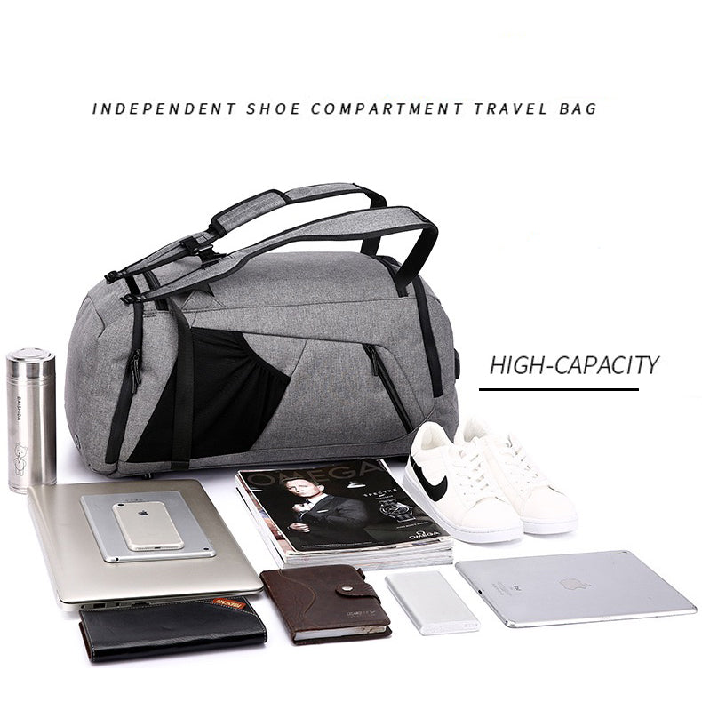 Grey Backpack Duffle Bag Canvas Sports Travel Weekend Bag