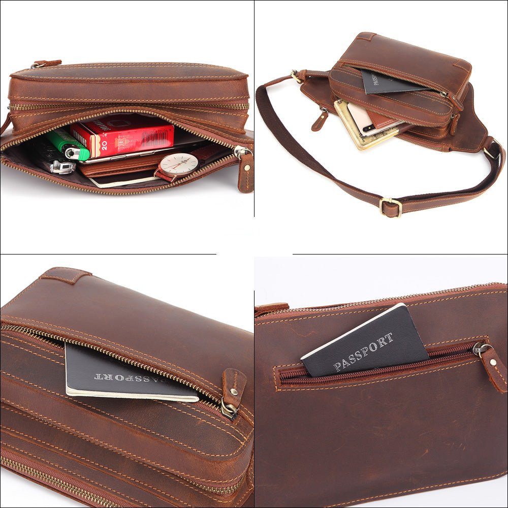 Men's Zipper Crossbody Sling Leather Bag