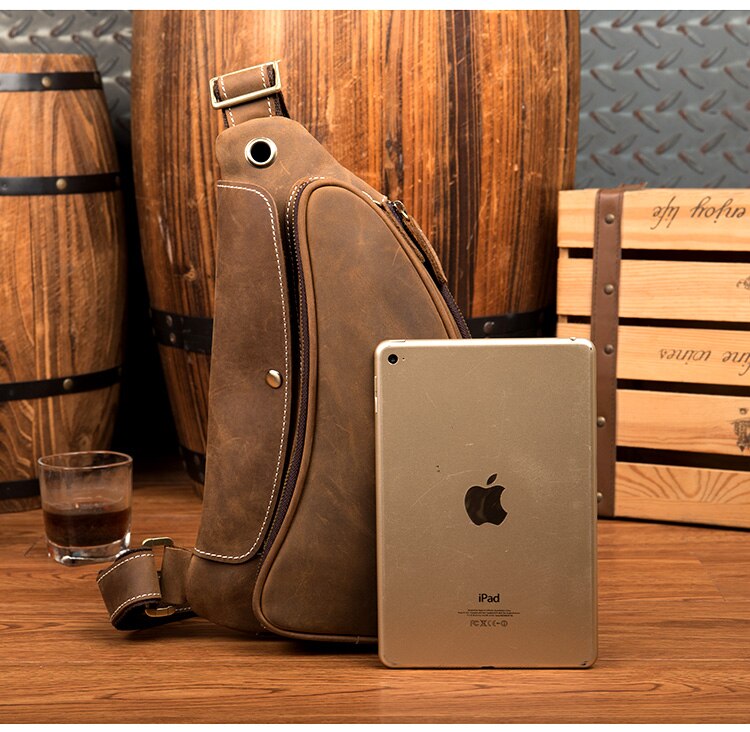 Vintage Crazy Horse Leather Mens Sling Bag