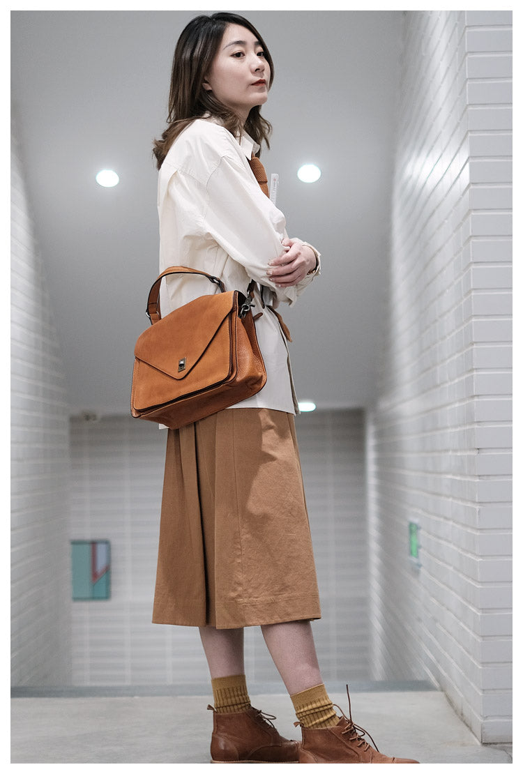 Modern Womens Brown Leather Satchels Leather Messenger Bag For Women