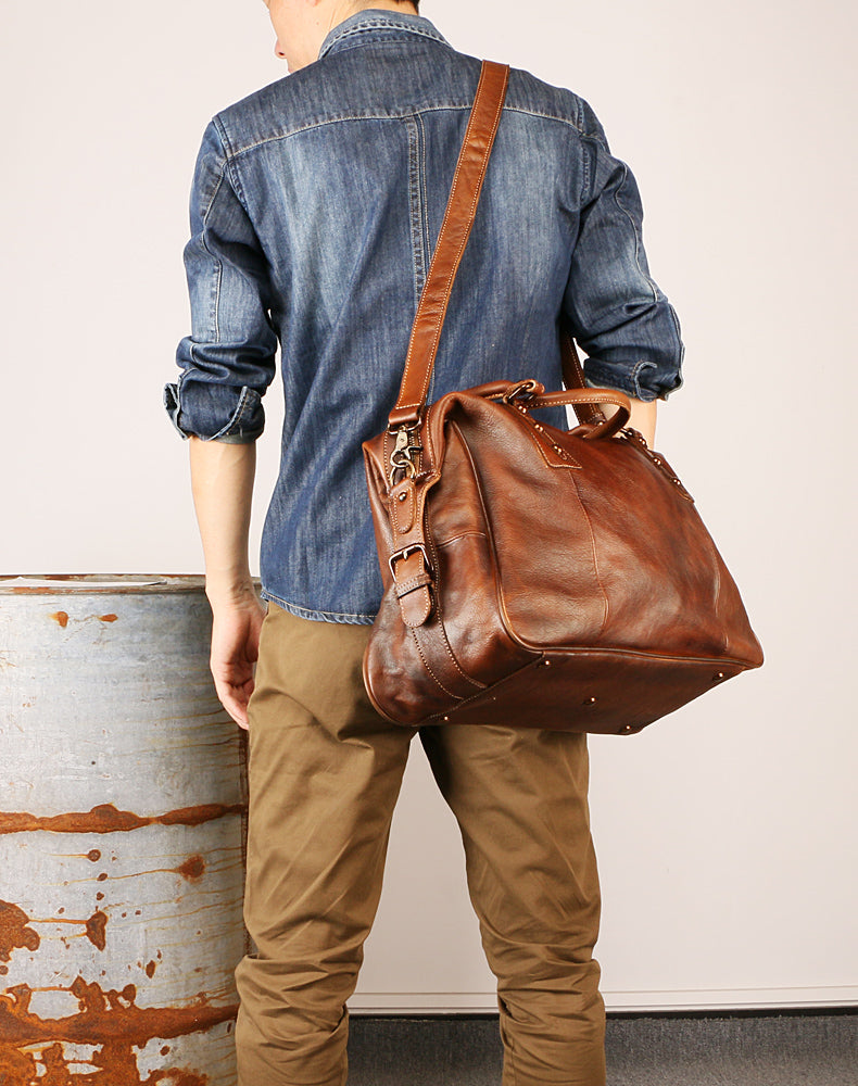 Vintage Leather Travel Weekender Bag for Mens/ Womens