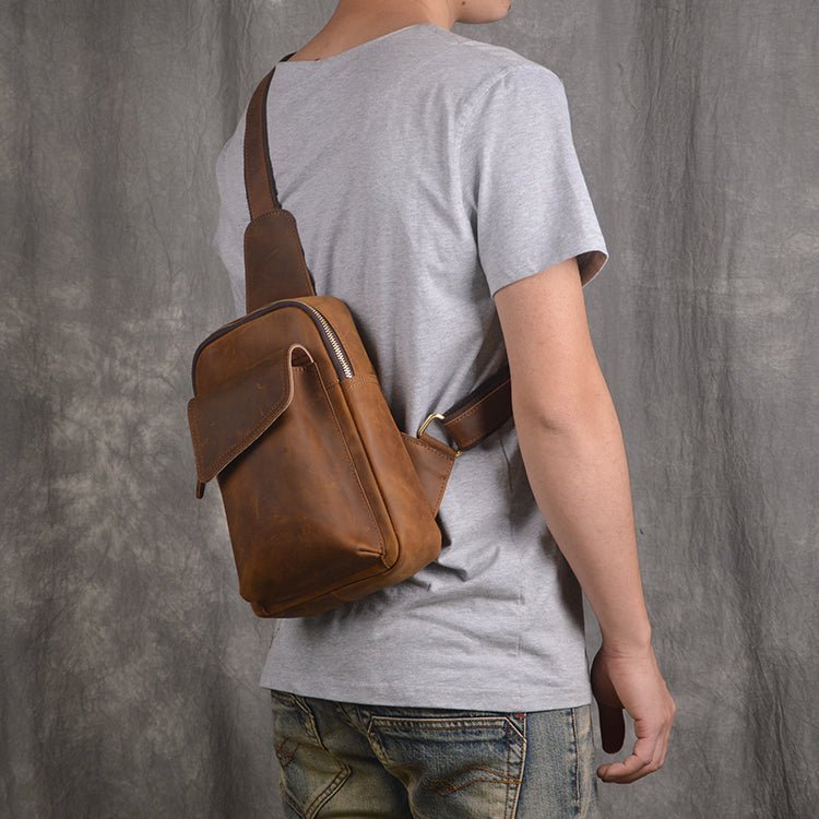 Mens Shoulder Crossbody Leather Sling Bag