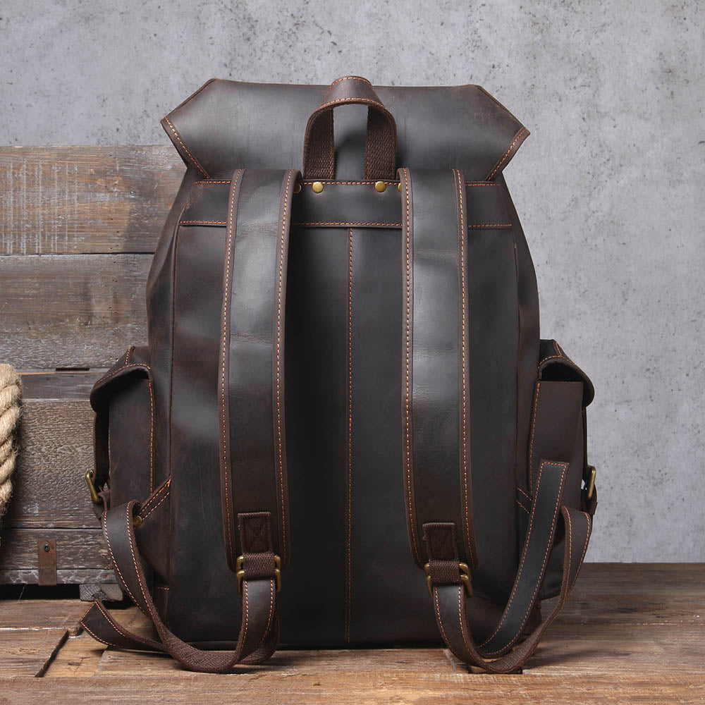 Dark Coffee Leather Full Grain School Backpack