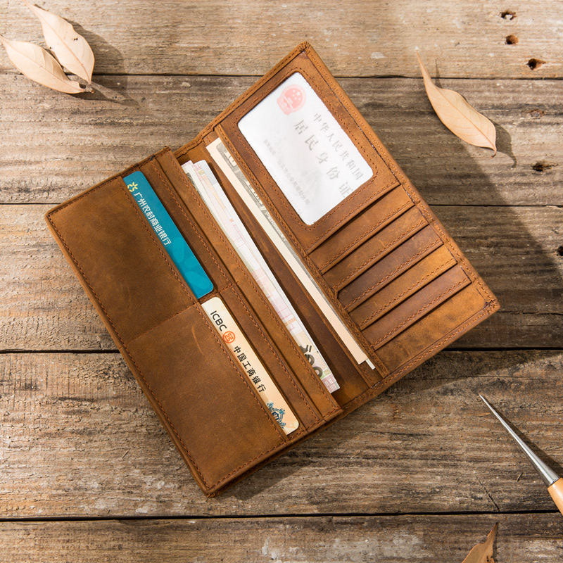 Vintage Slim Cool long Wallet Leather Wallet Bifold Long Wallets