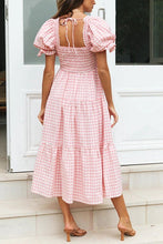 Load image into Gallery viewer, Plaid Square Neck Puff Sleeve Midi Dress
