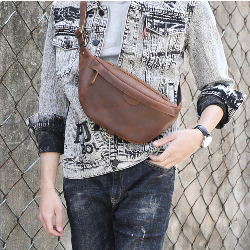 Classic Leather Vintage Cross Body Sling Bag for Men