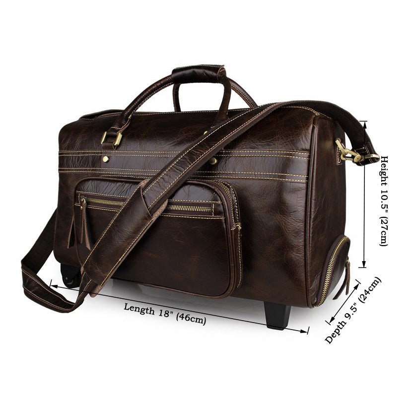 Coffee Leather Trolley Bag Carry on