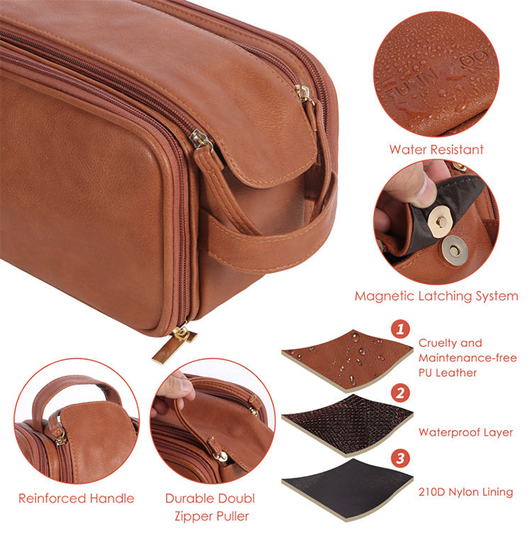 Groomsmen Gift Toiletry Bag, Vegan Leather Dopp Kit, Water-Resistant Bathroom Toiletries Organizer, PU Leather Cosmetic Bags, Christmas Gift