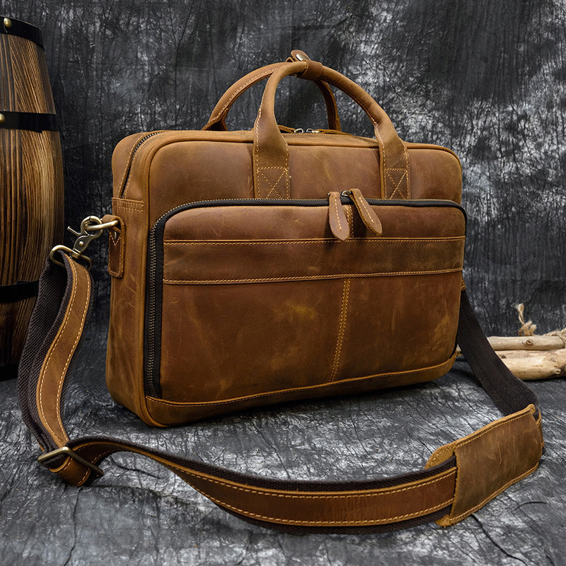 Full Grain Leather Briefcase Mens Handmade Laptop Bag