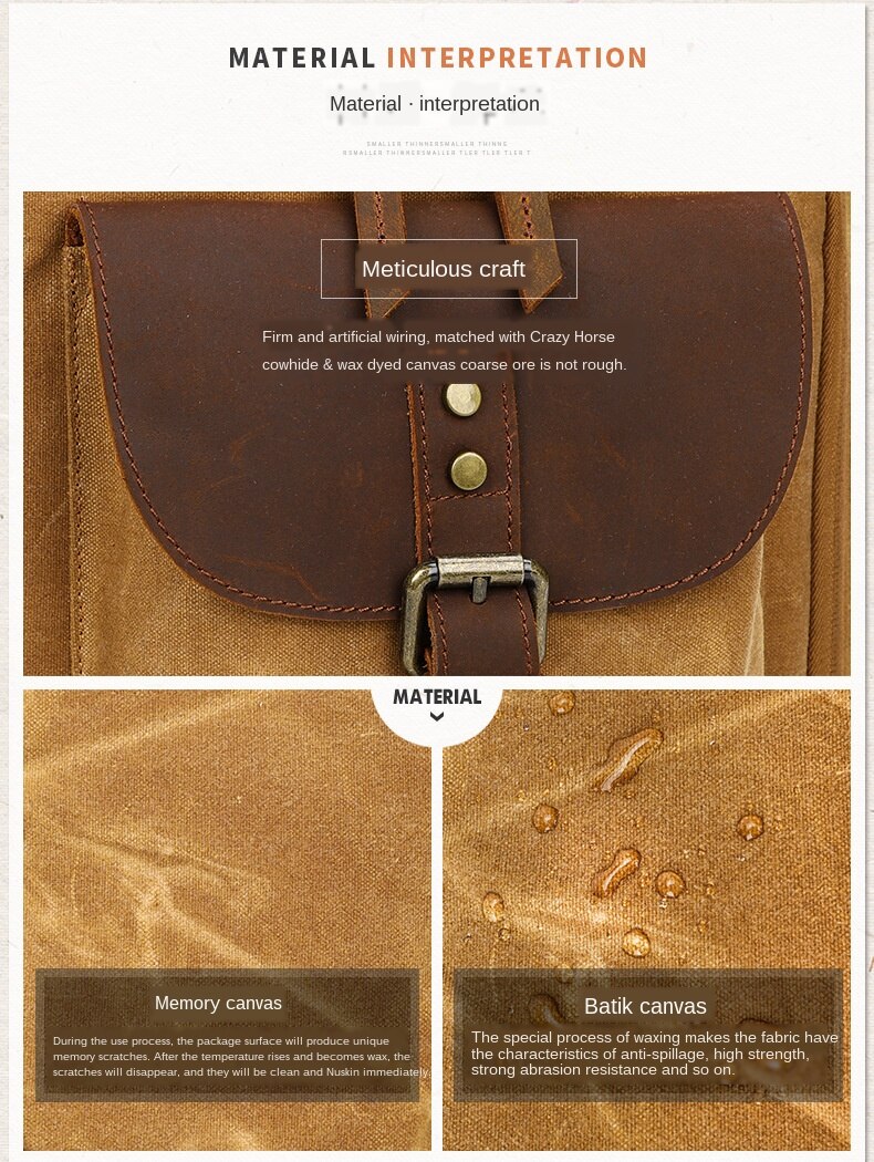 Waterproof Camera Canvas School Backpack Retro Style 17 inch for DSLR SLR