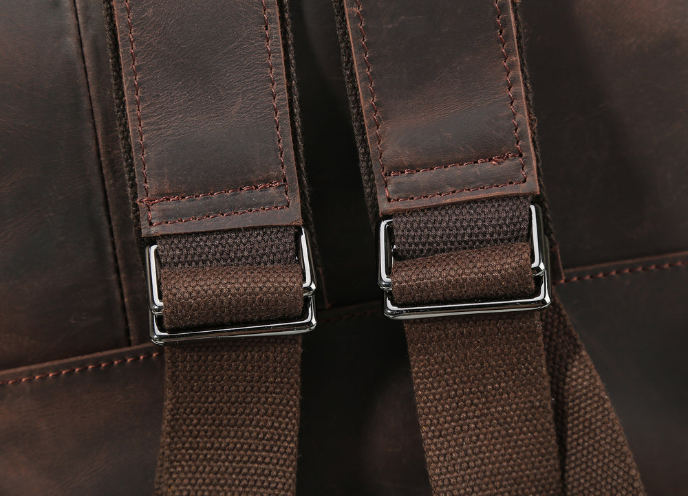 Cowhide Leather Multiple Laptop School Backpack Day pack Travel Bag Satchel with Zippers