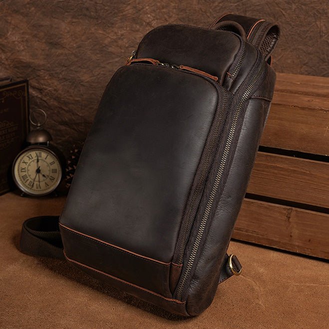 Crossbody Trip Chest Leather Sling Bag for Men
