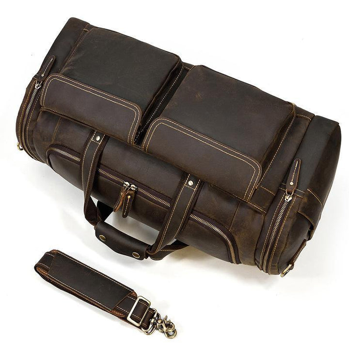 Dark Brown Full Grain Leather Travel Weekender Duffel Bag