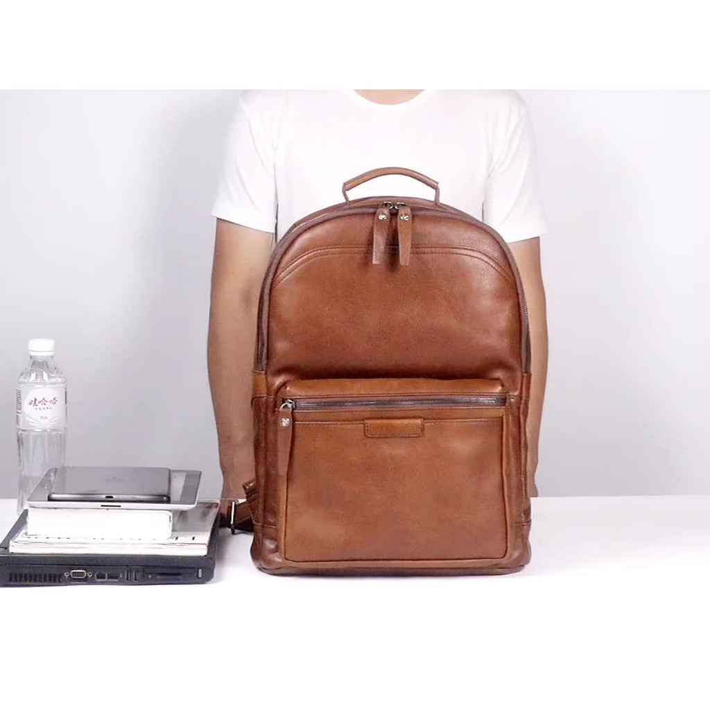 Handmade Full Grain Leather School Backpack for Men Laptop Bag Travel Backpack