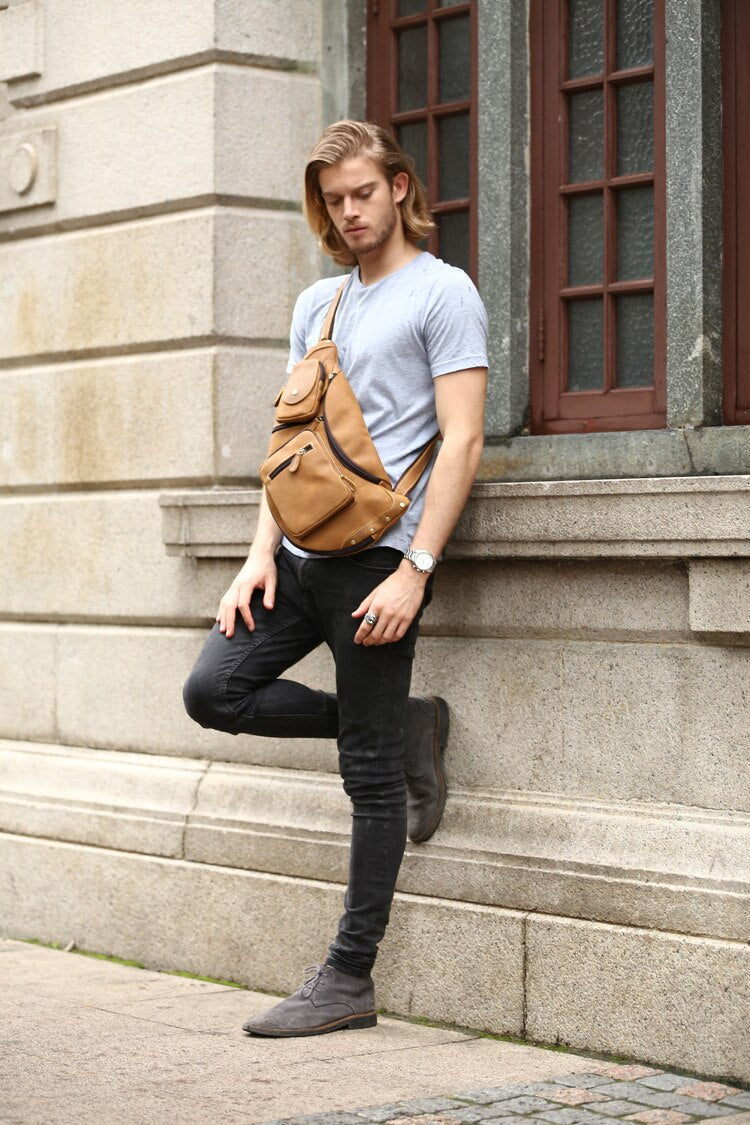 Cowhide Leather Cross Body Sling Bag for Men