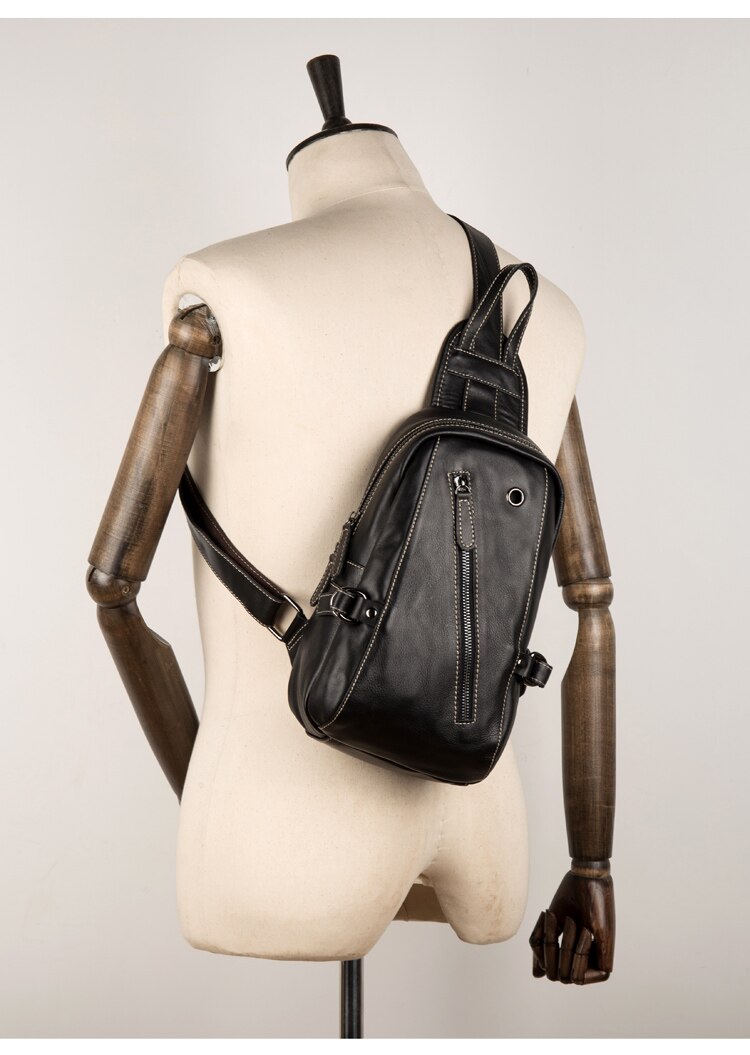 Classic Zipper Leather Sling Bag