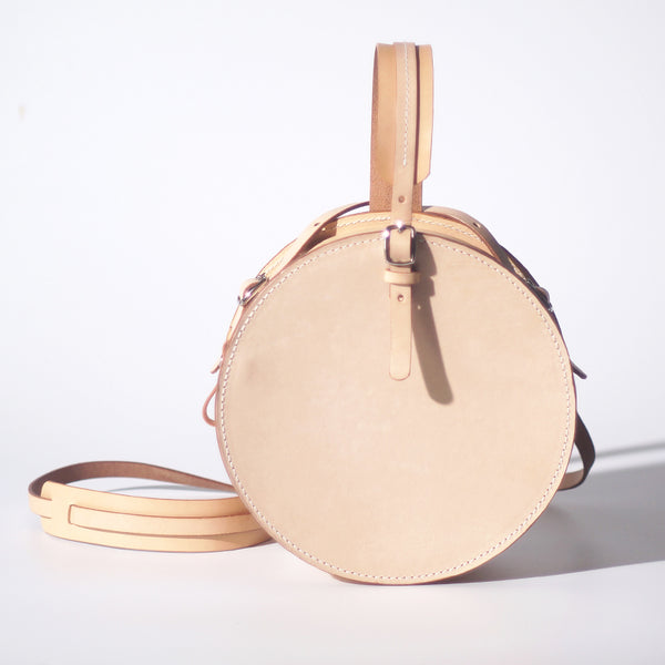 Small Women's Leather Circle Crossbody Bag Round Purse for Women
