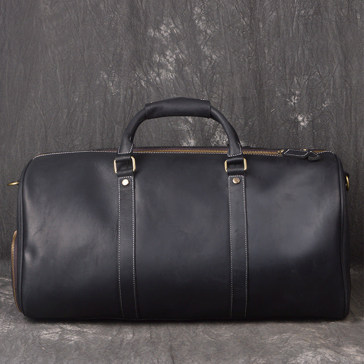 Classic Leather Duffel Bag with Shoes Compartment Travel Weekender Bag