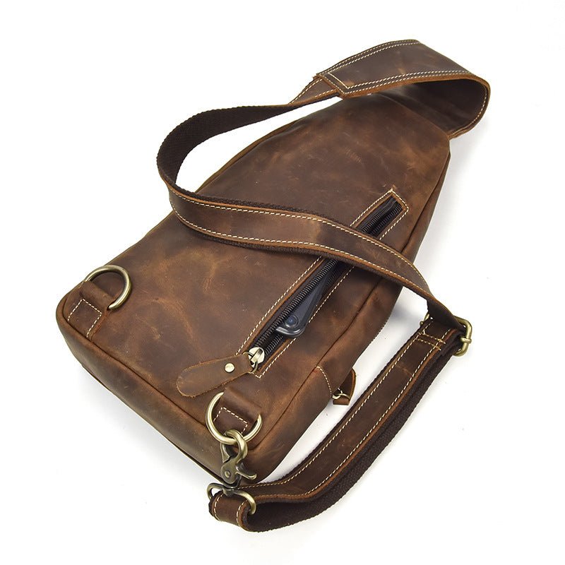 Brown Leather Crossbody Bags for Men Sling Backpack
