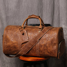 Load image into Gallery viewer, Brown Embossed Full Grain Travel Weekender Leather Duffel Bag
