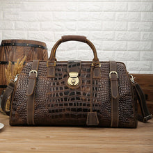 Load image into Gallery viewer, Crocodile Patterned Leather Travel Duffel Weekender Bag
