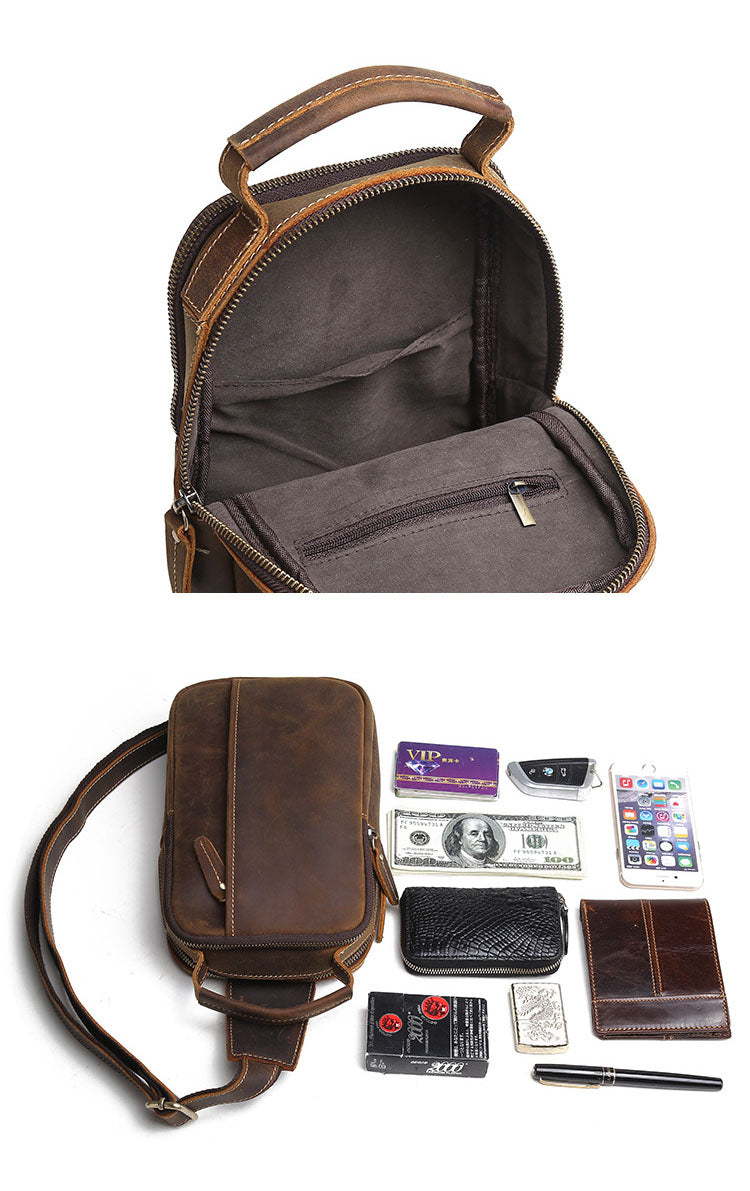 Leather Small Sling Bag for Men