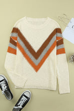 Load image into Gallery viewer, Beige Chevron Striped Drop Shoulder Sweater
