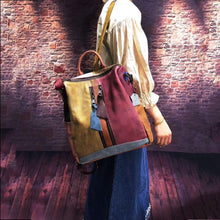 Load image into Gallery viewer, Retro Color Block Handbag Genuine Leather Backpack for Women
