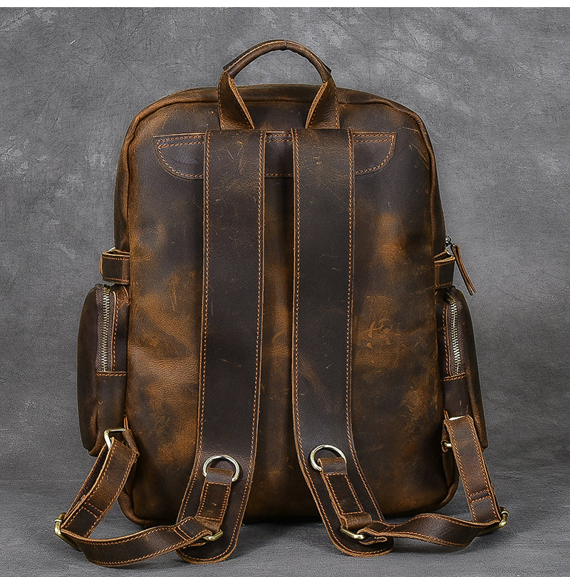 Handmade Brown Leather School Backpack