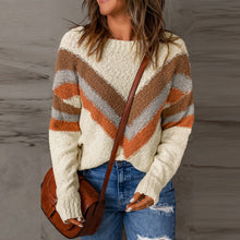 Load image into Gallery viewer, Beige Chevron Striped Drop Shoulder Sweater

