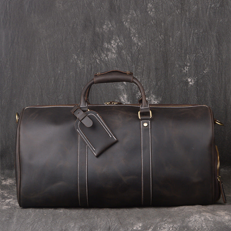 Classic Leather Duffel Bag with Shoes Compartment Travel Weekender Bag