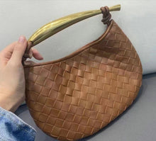 Load image into Gallery viewer, Women Genuine Leather Handbag Fashion Designer Luxury Handle Metal Handbag Soft Leather Evening Woven Bag Clutch Purse
