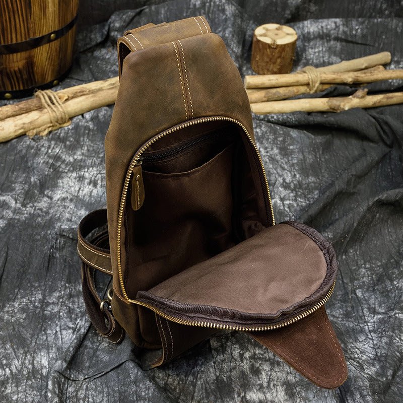 Brown Leather Crossbody Bags for Men Sling Backpack