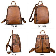 Load image into Gallery viewer, Vintage Ladies Leather Zip Backpack Purse Medium Leather Rucksack For Women
