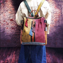 Load image into Gallery viewer, Retro Color Block Handbag Genuine Leather Backpack for Women

