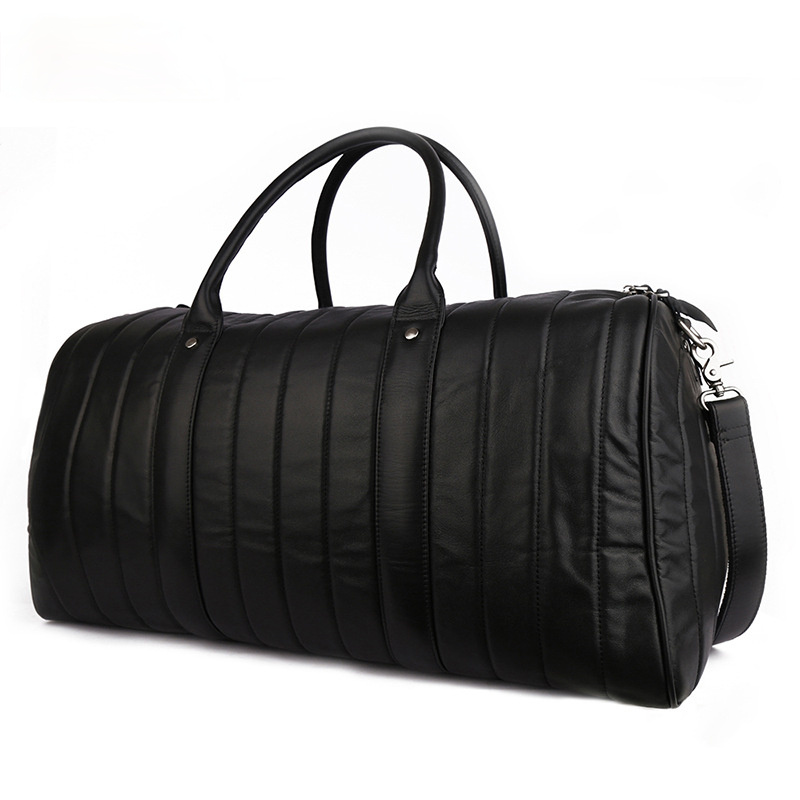 Black Large Storage Leather Travel Weekender Duffel Bag