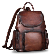 Load image into Gallery viewer, Vintage Womens Brown Leather Backpack Purse Designer Laptop Book Bag for Women
