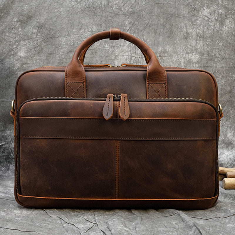 Full Grain Leather Briefcase Mens Handmade Laptop Bag
