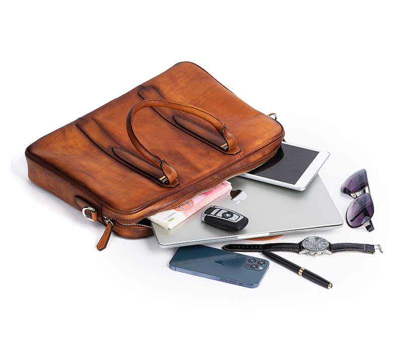 Large Vintage Leather Casual Briefcase for Men