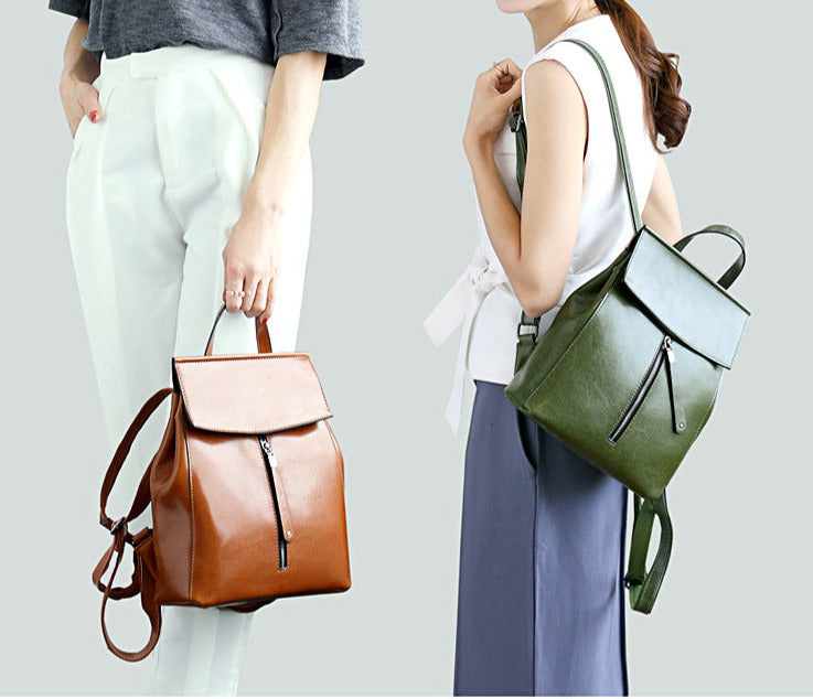 Brown Zipper Convertible Leather Backpack