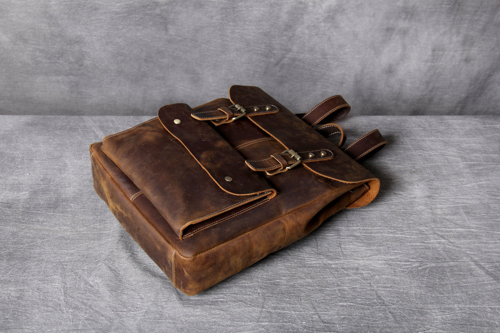 Retro Leather School Backpack for Men