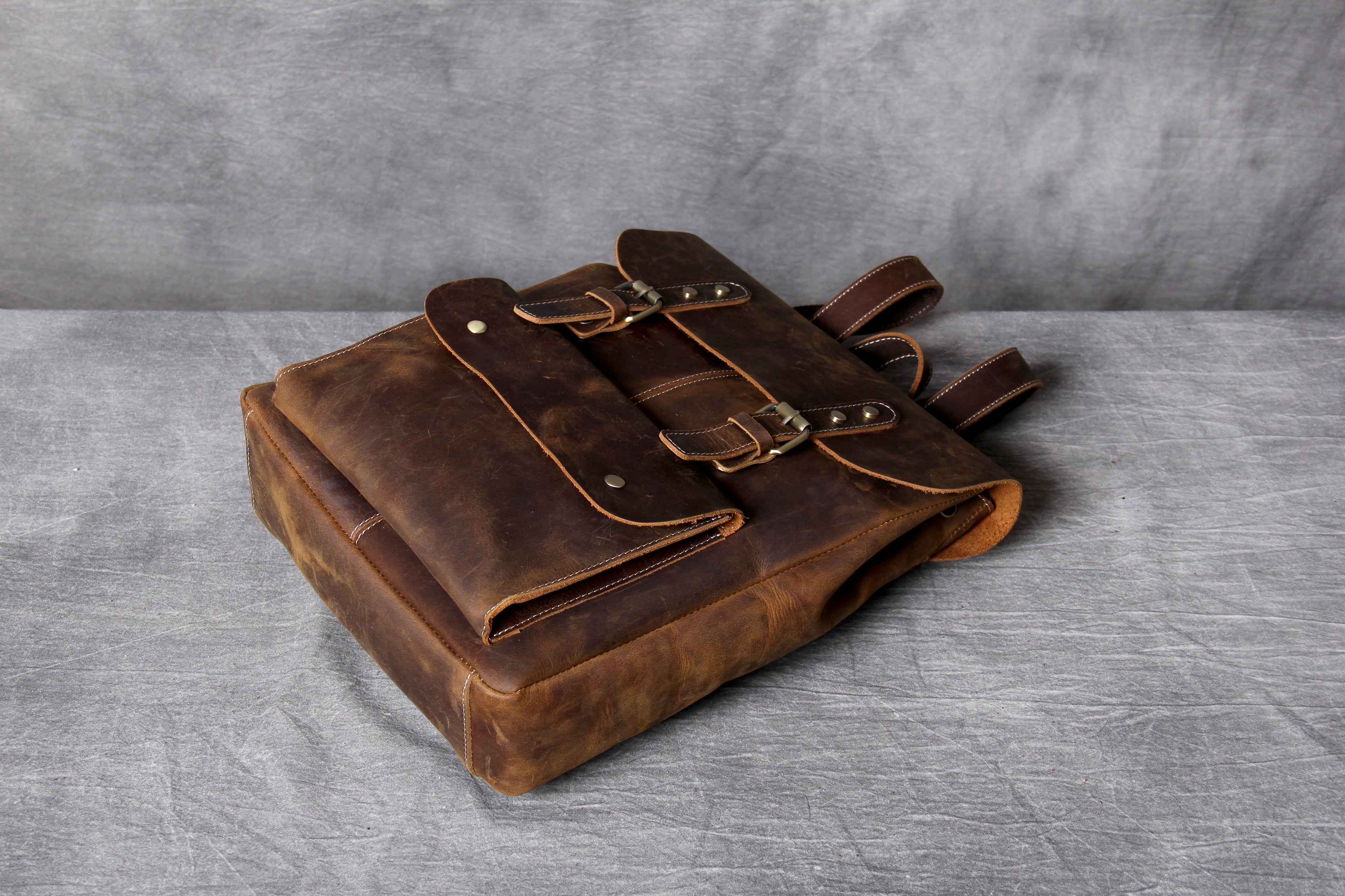 Retro Leather School Backpack for Men