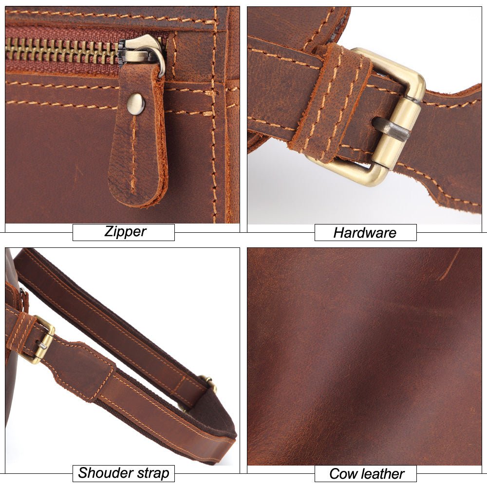 Men's Zipper Crossbody Sling Leather Bag