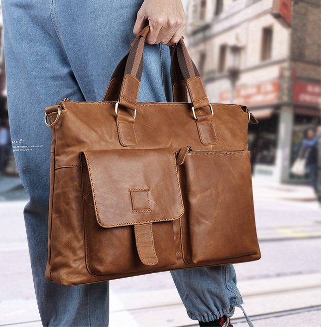 Men's Leather Business Briefcase for 17" Laptop