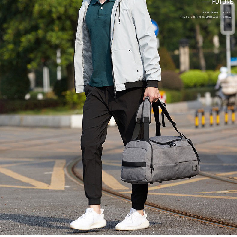 Grey Backpack Duffle Bag Canvas Sports Travel Weekend Bag